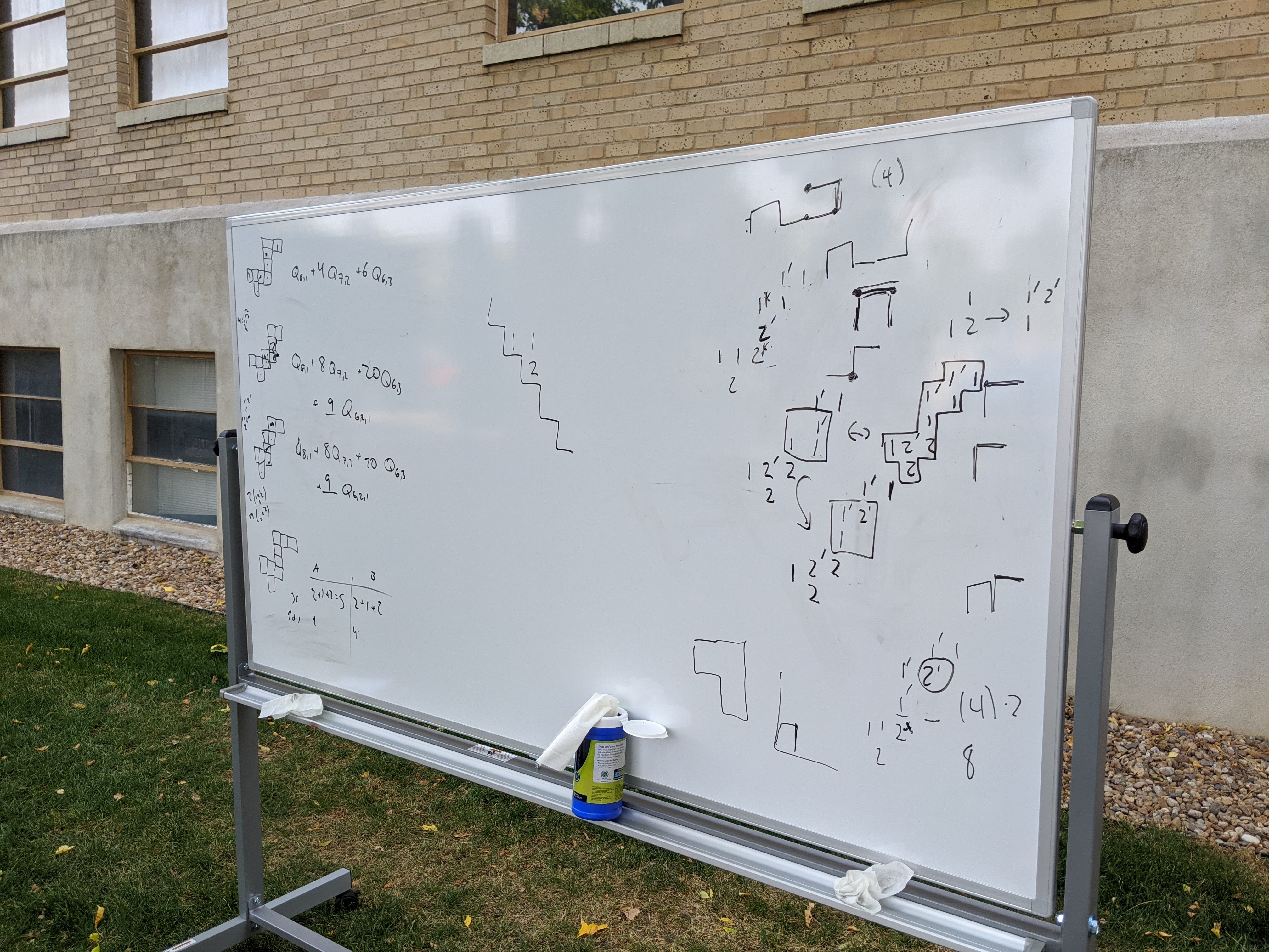 A rolling whiteboard for outdoor teaching.